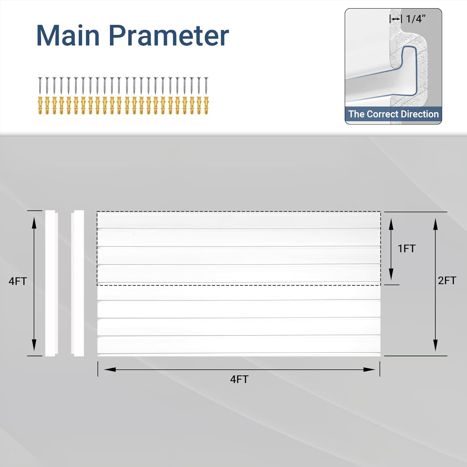 4FT x 2FT Modern White PVC Slatwall Panel, Wall Mounted, 1 Shelf, Garage Storage, 75 lbs Weight Capacity