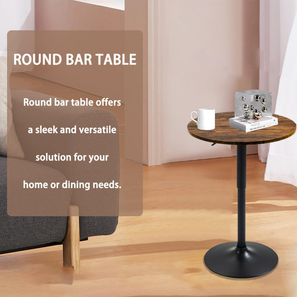 Round Bar Table Height Adjustable with MDF Top, 23.6 i n Modern Cocktail Bar Table with 360 Swivel for Suitable for Small Space, Kitchen, Dining Room, Restaurant Brown