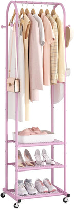 Heavy Duty Clothing Rack with Wheels,Modern Garment Rack with 3 Metal Shelves, 71.8Inches Display Rack for Hanging Clothes, Hanging Rod for Small Space,Pink