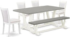 East West Furniture V097MZ001-6 6 Piece Dining Table Set Contains a Rectangle Dining Room Table with V-Legs and 4 Cream Linen Fabric Parson Chairs with a Bench, 40x72 Inch, Multi-Color