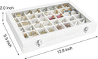 Velvet Jewelry Tray 48 Grid Jewelry Display Tray Organizer Box with Transparent Lid Rings Earrings Necklaces Pendants Display Box Suitable for Women and Girls (Ivory)