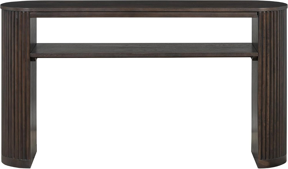 Vintage Farmhouse Console Table with Fluted Legs & Ash Veneer Top - Oval ...