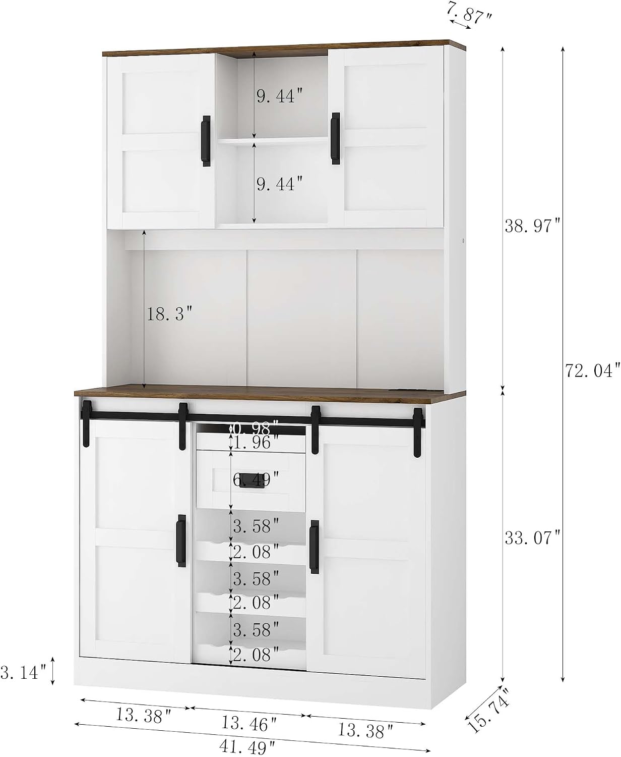 72'' Kitchen Hutch Storage Cabinet Buffet with Drawers, Kitchen Pantry Cabinets with Doors/3 AC Outlets/2 USB Charging Ports, Food Pantry Cabinet with Microwave Shelf for Dining Room (White - 72'')