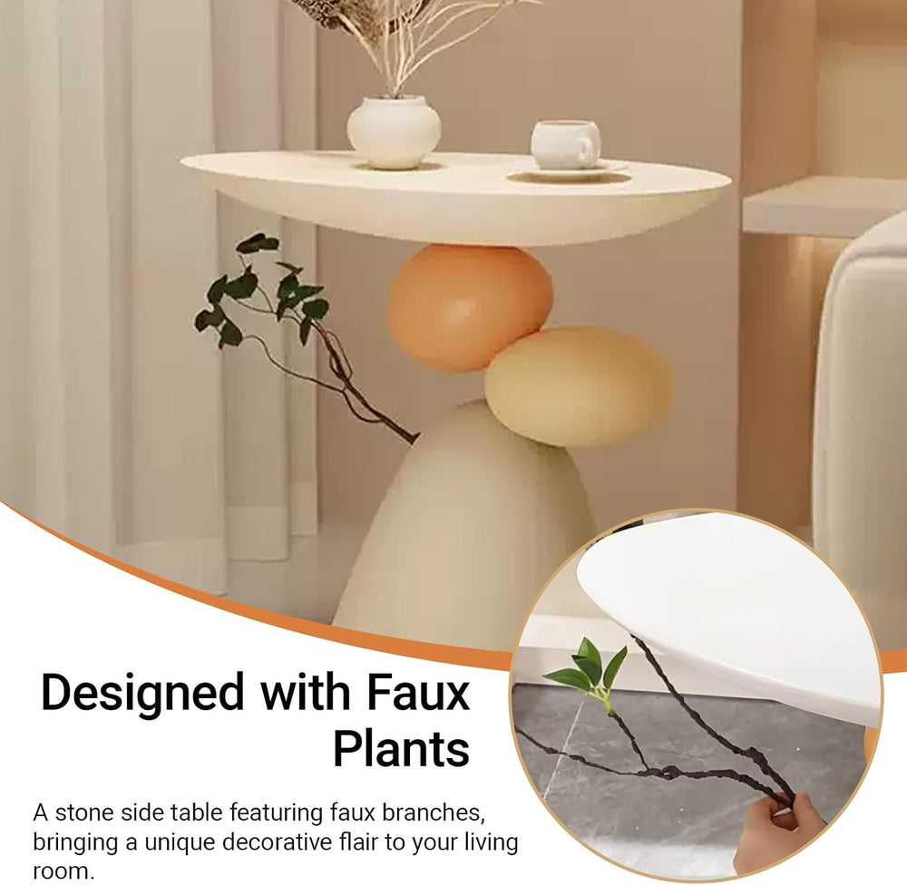 Resin Stone Side Table, Modern Sofa Accent Coffee Table for Living Room, Mult...