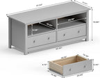 Handcrafted Solid Oak TV Stand Entertainment Center - Elegant Gray Media Console with Spacious Storage Drawers & Open Shelves - Sturdy Wood Cabinet Fits TVs up to 55 Inches