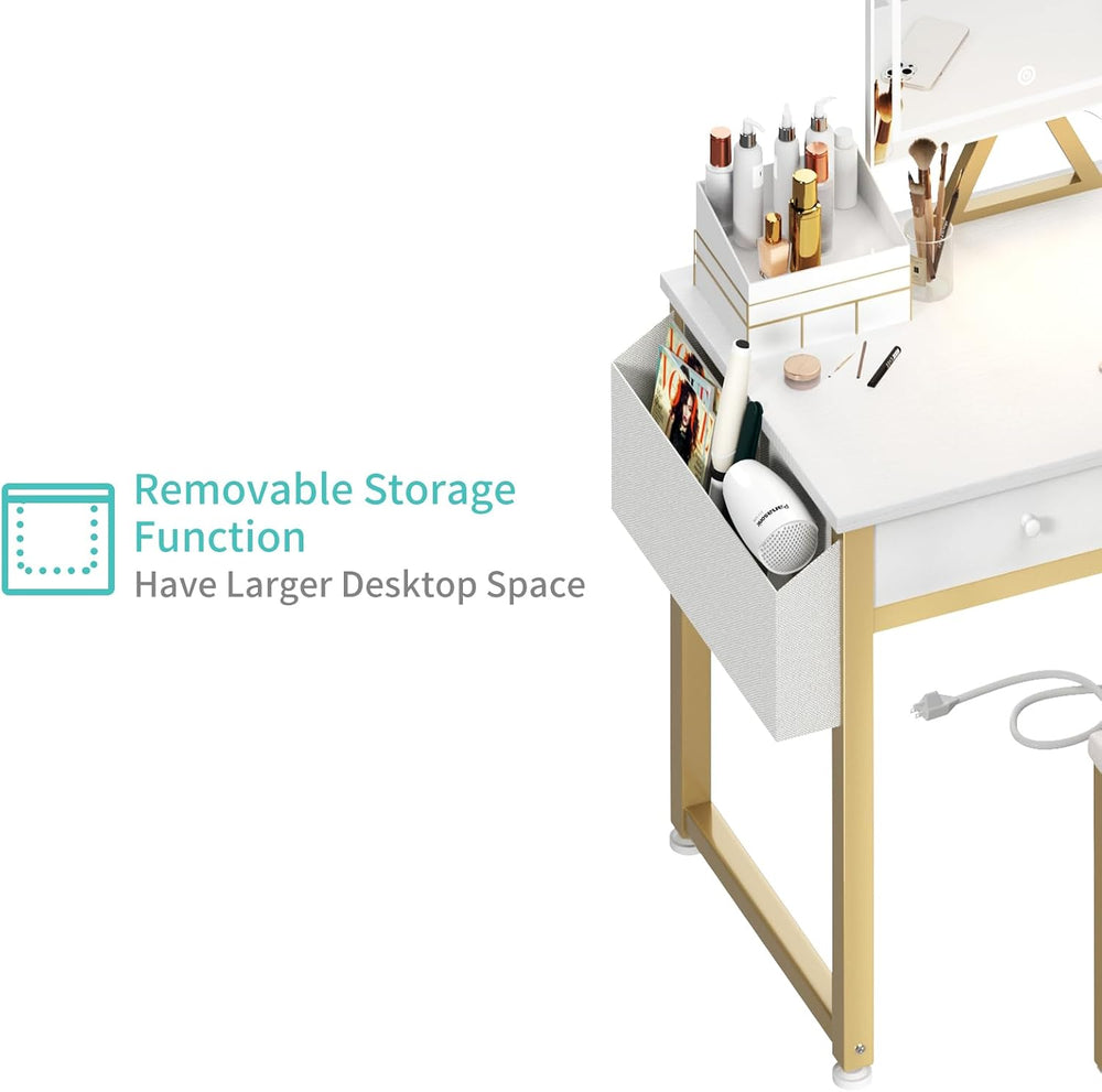 Lufeiya Small Makeup Vanity Desk with Mirror and Light, 32 inch White Vanity ...