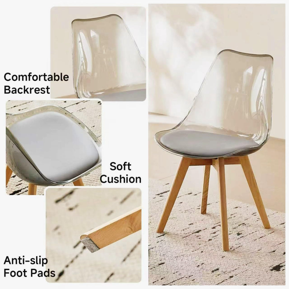 Acrylic Dining Chairs Set of 4, with Soft Cushion, Light Gray | Clear Acrylic...