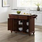 Pemberly Row Modern Wood Granite Top Kitchen Island in Mahogany