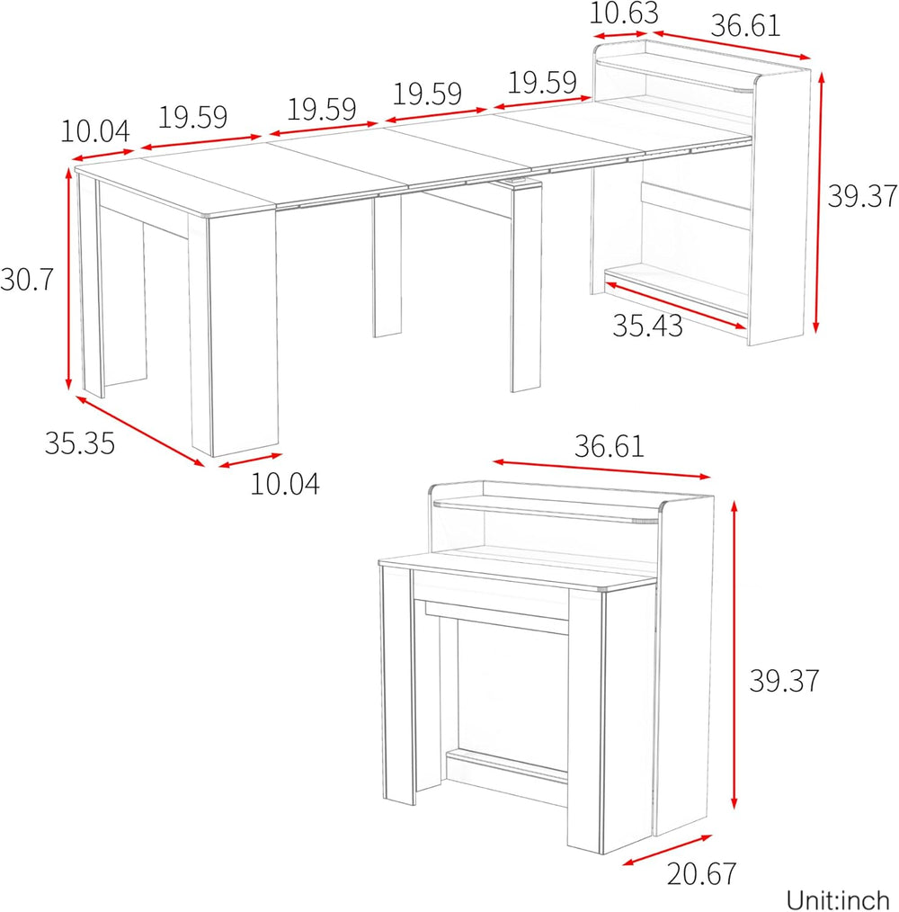 Transformer Extendable Dining Table for 2-10 People with storage, White | Exp...