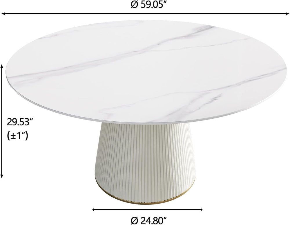 7-Piece Round Dining Table Set, 59" Faux Marble Kitchen Table Set for 6,...
