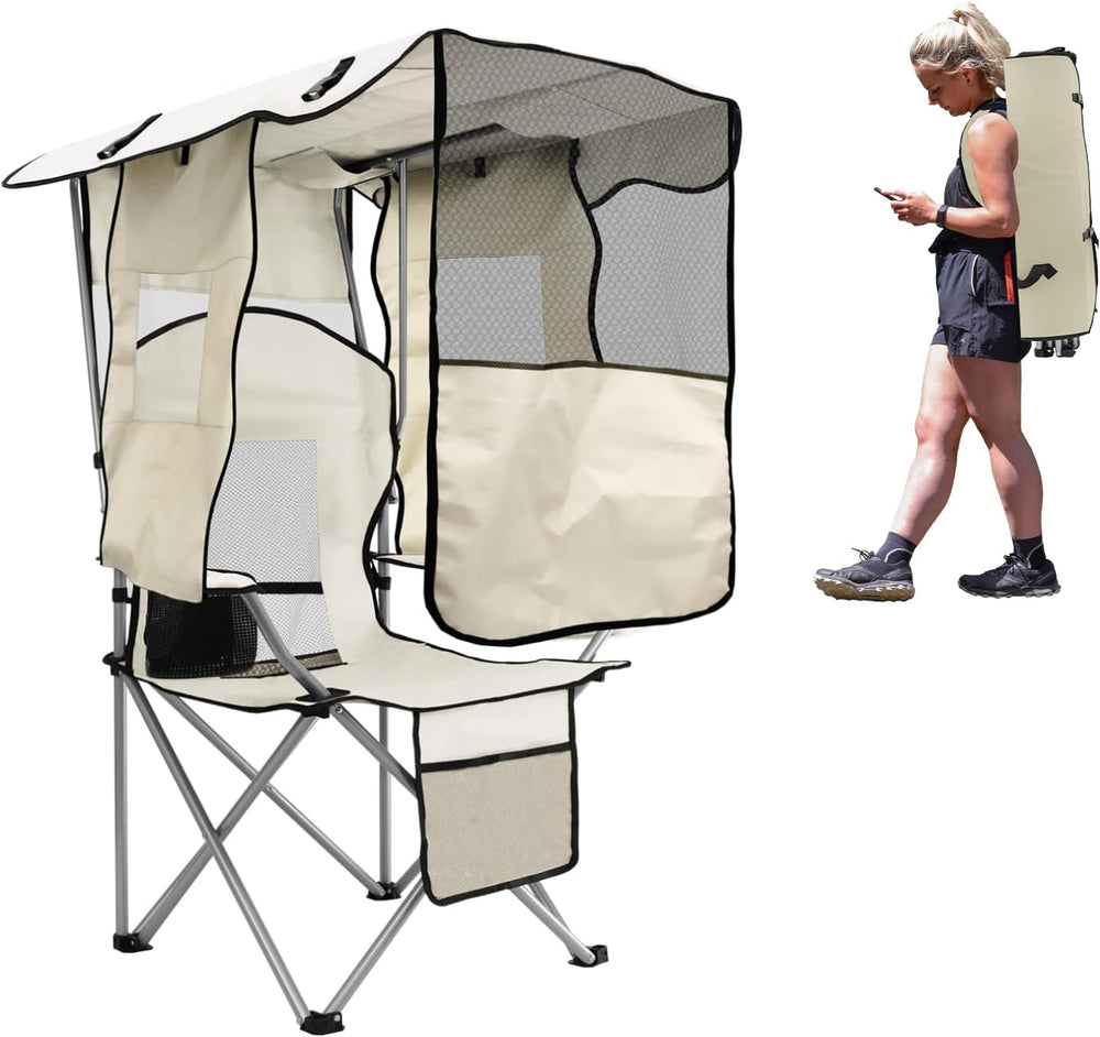 BESTHLS Camping Chair with Canopy Shade Portable Folding Beach Chairs with Co...