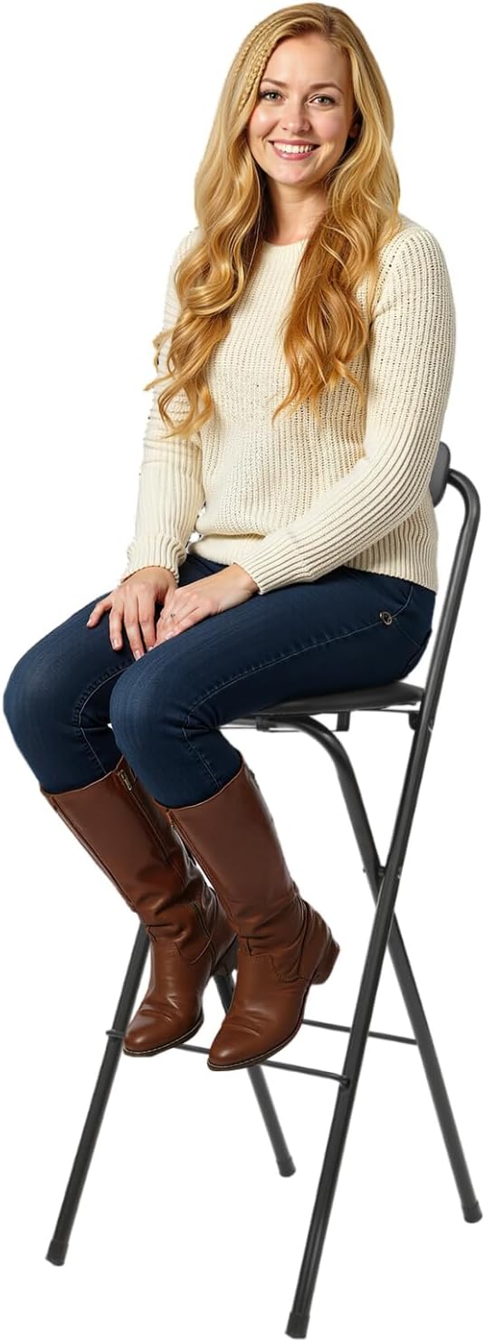 Foldable Bar Chair, 29.53" Tall Folding Chair Portable Stools with Backr...