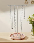 VROOMIUM Necklace Holder Stand - 6in Ceramic Base X 1ft Height, Aesthetic Decor for Bedroom, Jewelry Organizer for Necklace, Bracelets, Rings, Exhibidor de Collares- Romantic Pink