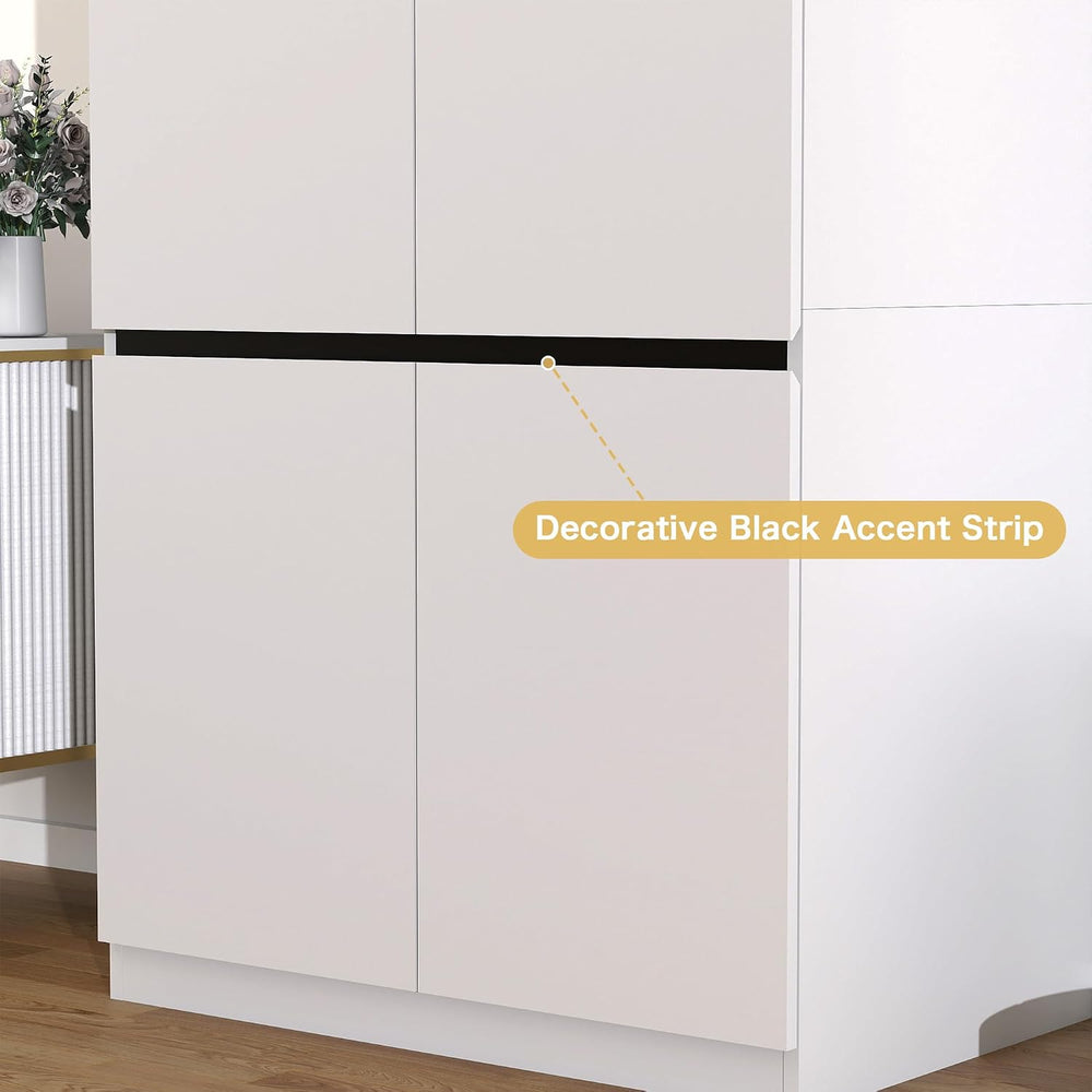 White Armoire Wardrobe Closet: 74" Wooden Wardrobe Closet with 8 Doors, ...