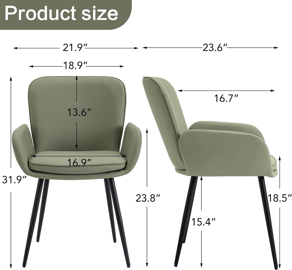 VKNOW Modern Faux Leather Dining Chairs Set of 2 with Armrest, Green | Armed ...