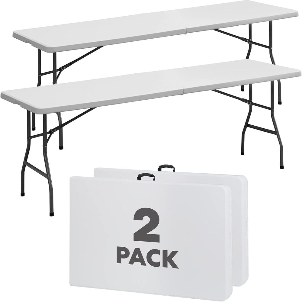 SIMPLI-Magic White Foldable Table (8FT), 2-Pack Indoor/Outdoor Folding Banque...