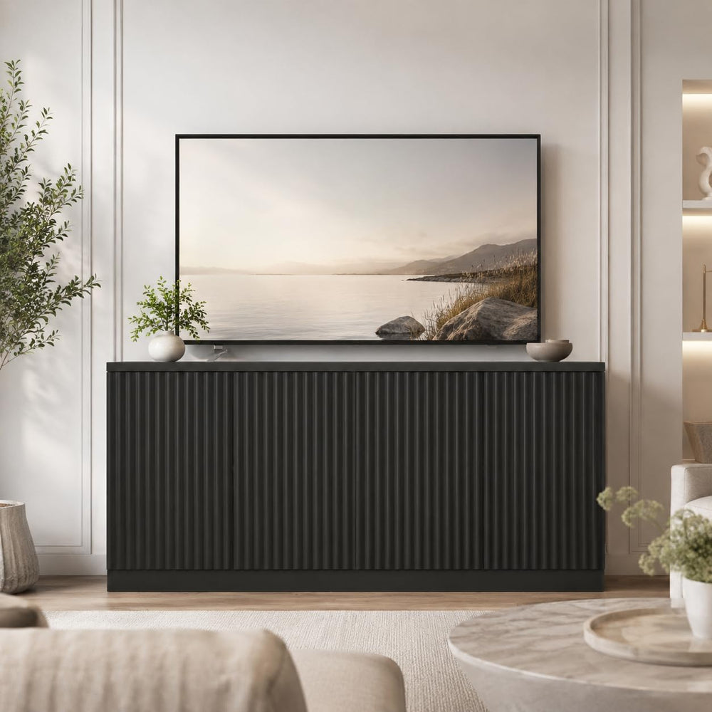 Fluted Sideboard Buffet Cabinet, 63" Credenza Storage Cabinet with 4/6 D...
