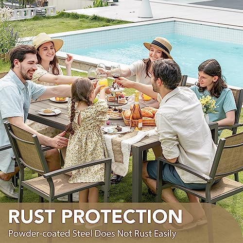 Devoko Patio Dining Set 7 Pieces Metal Outdoor Furniture (Brown)