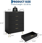 Garvee Fluted Dresser for Bedroom with 5 Drawers,32" Wide Modern Chest of Wooden Bedroom Chest with Metal Handle,Wide Clothes Storage Organizer,Closet Dresser & TV Stand for Living Room,Hallway,Black