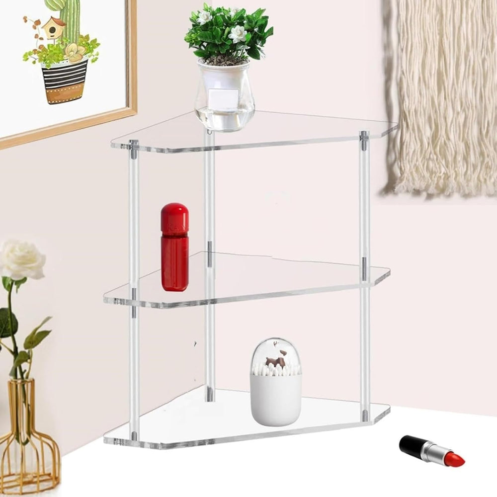 Acrylic Side Table, 3 Tier Corner Shelf Stand End Table Corner Display Rack S...