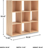 Signature Design by Ashley Piperton Contemporary 3-Tier Floor Standing 9 Cube Organizer for Living Room, Wood, Works with 10.5 W x 10.5 D x 11 H Storage Bin (Sold Separately), Light Brown