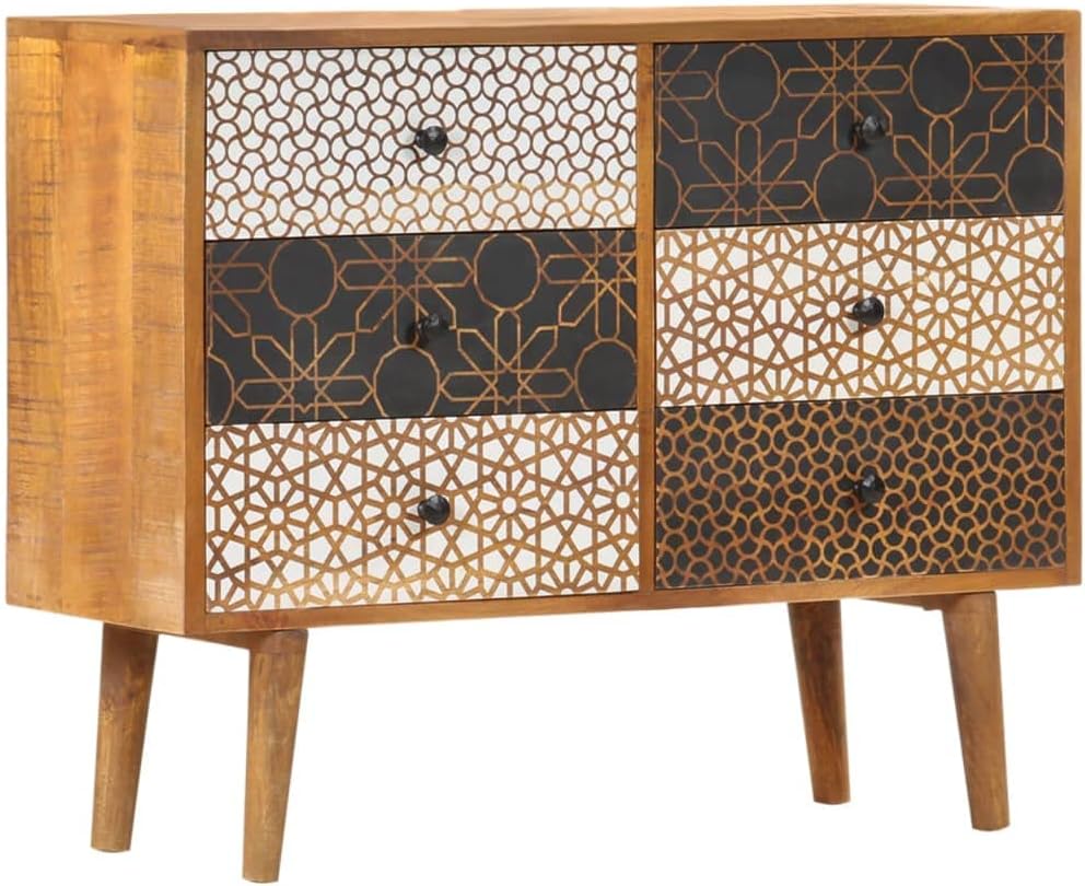 Mid-Century Modern Sideboard with Six Large Drawers, Solid Mango Wood and MDF...