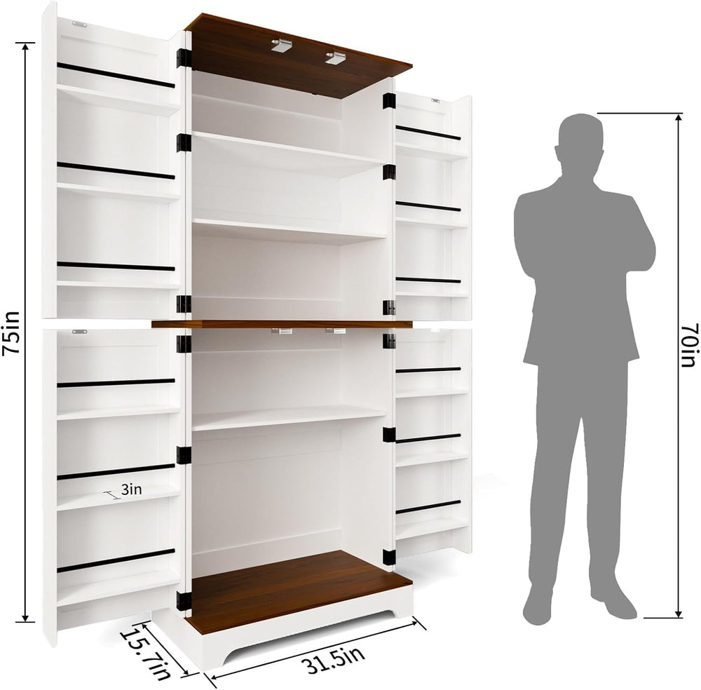CypherX 75” Farmhouse Storage Cabinet, Large Kitchen Pantry Storage Cabinet w...
