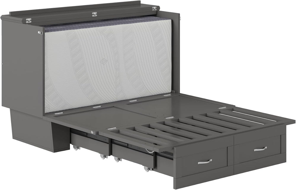 AFI, Monroe Full Murphy Bed Chest with 6" Mattress & Drawer, Grey