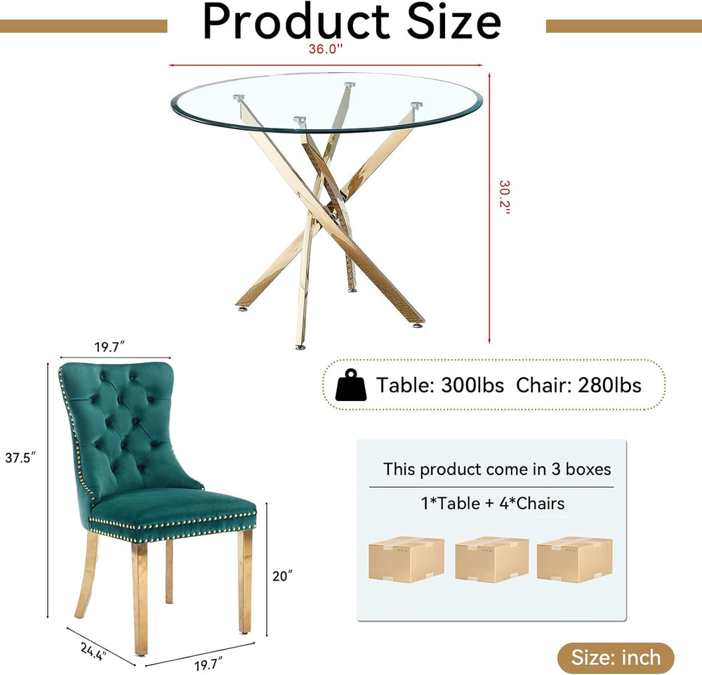 Round Glass Dining Table Set,36'' Glass Kitchen Dining Table Set for ...