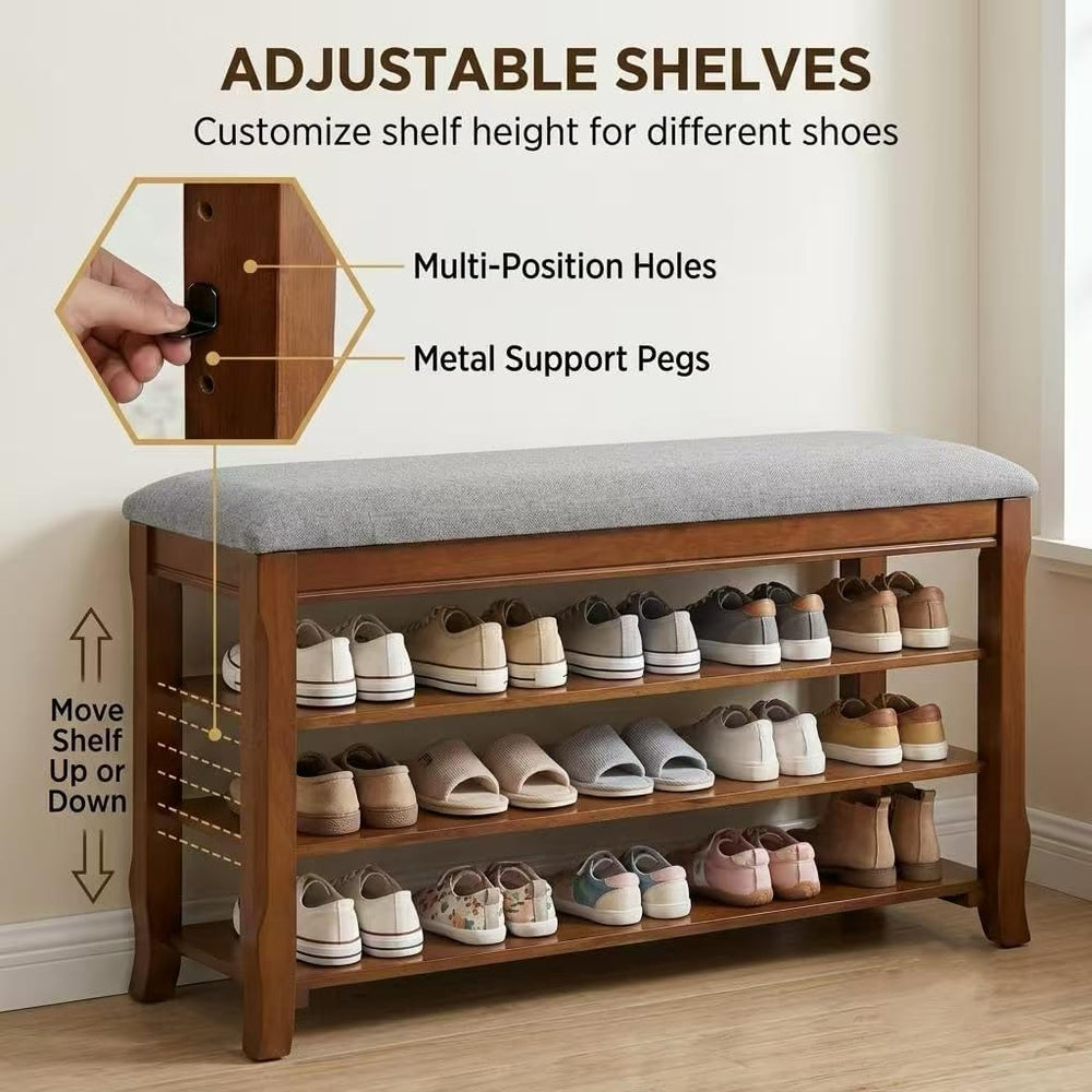 SolidWood Entryway Shoe Rack Storage Bench, Flip-Top Soft-Close Lid, 39.4'...