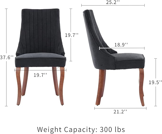 Modern Dining Chairs Set of 2, Mid Century Kitchen & Dining Room Chairs, Fabric Upholstered Kitchen Chairs with Wood Legs, Sillas de Comedor, Easy Assembly, Black, 2 Pieces