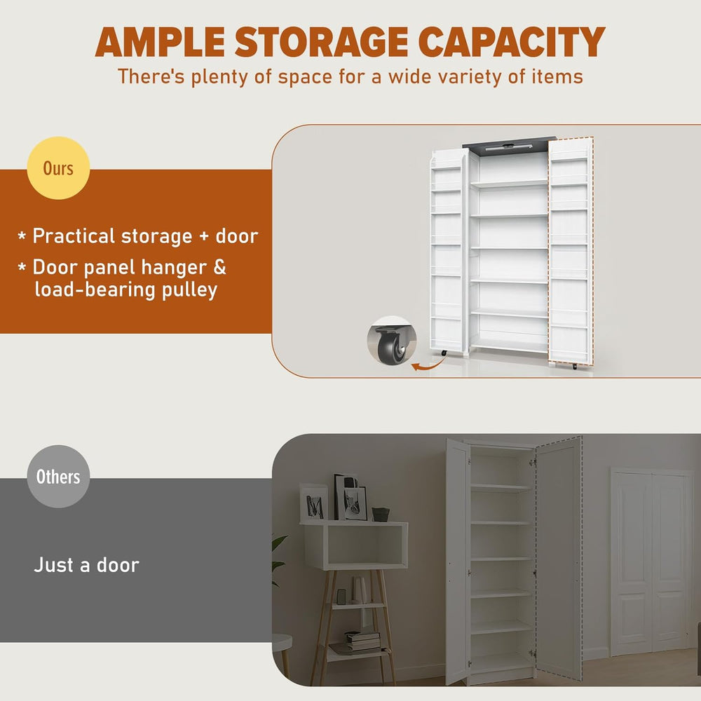 Food Pantry Storage Cabinet with Led Light, 71" Tall Farmhouse Kitchen P...