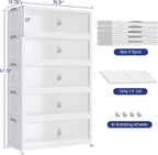 800QT Extra Large Stackable Storage Bins with Lid & Wheels & Doors, 200Gal Foldable Collapsible Closet Organizers, Plastic Cabinet Box Container Drawer for Home Kitchen Bedroom, 5Pack White