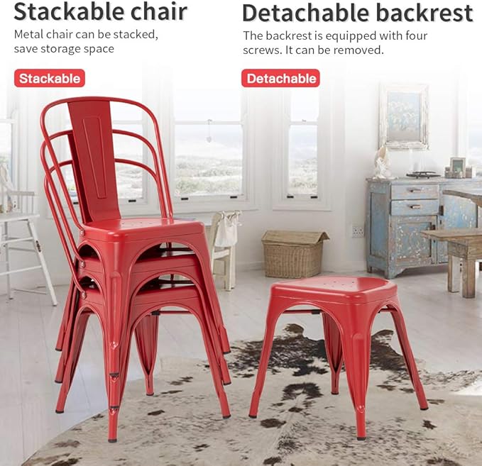 FDW Metal Dining Chairs Set of 4 Indoor Outdoor Chairs Patio Chairs Kitchen M...