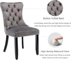 Grey Velvet Dining Chairs Set of 4, Upholstered Dining Room Chairs with Back Ring Pull Trim and Solid Wood Legs,Tufted Wingback Kitchen Chairs for Dining Room,Living Room,Kitchen(Grey)