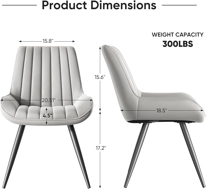 Nalupatio Modern Dining Chairs Set of 6, Comfy Dining Room Chairs with Thick Cushions, Upholstered Fabric Kitchen Side Chairs with Metal Legs, Grey