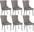 Velvet Dining Chairs Set of 6, Upholstered Dining Room Chairs with Back Ring Pull Trim and Sliver Stainless Steel Legs,Modern Kitchen Chairs Perfect for Dining Room,Kitchen(Grey)