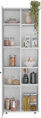 23.6" D*11.8" W*66.9" H White Corner Kitchen Pantry, 8 Shelves with Single Door, Wood Freestanding Storage Cabinet, Modern Minimalist, for Living Room, Dining Room