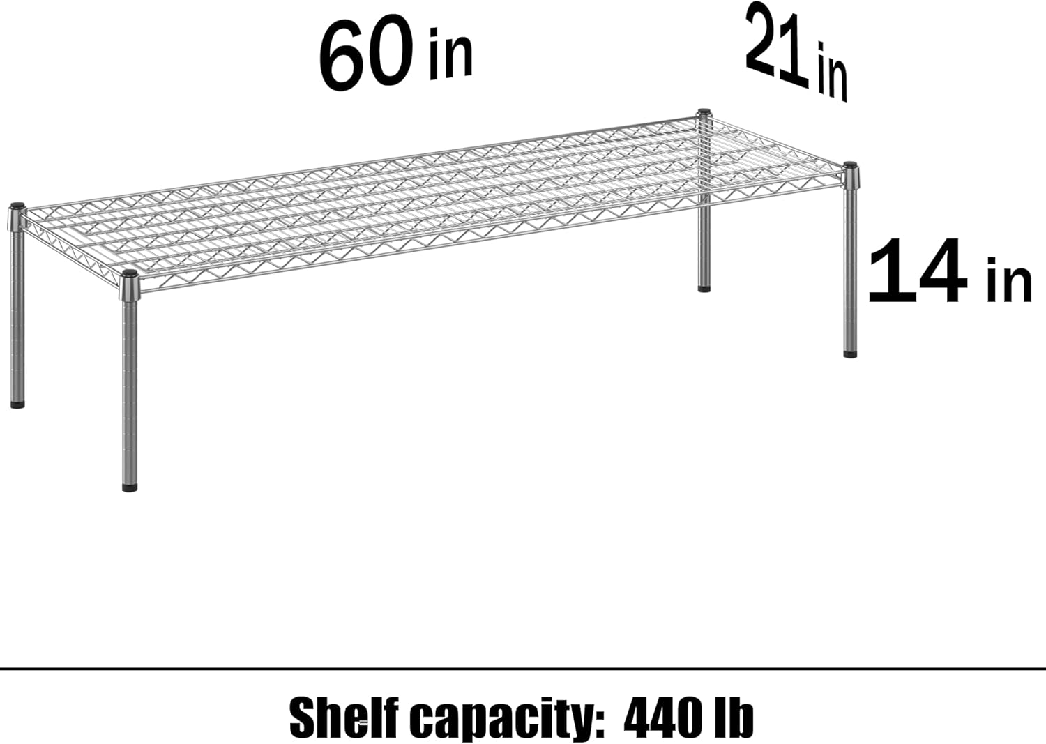 21" Deep x 60" Wide x 14" Height Wire Shelving Kit | 1-Tier | NSF Commercial Storage Rack Unit