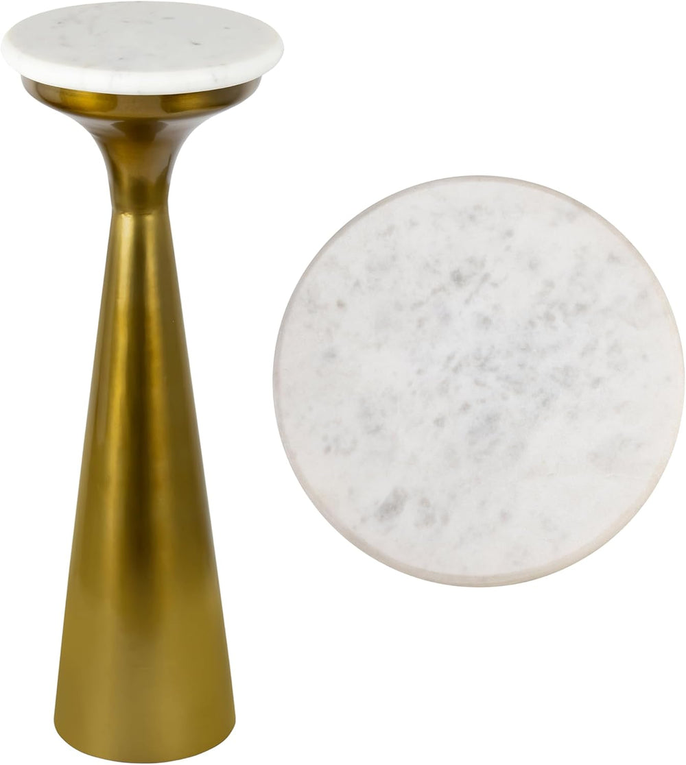 JONATHAN Y Oliver 8" Round Marble Pedestal Drink Table, Gold/White | 22....