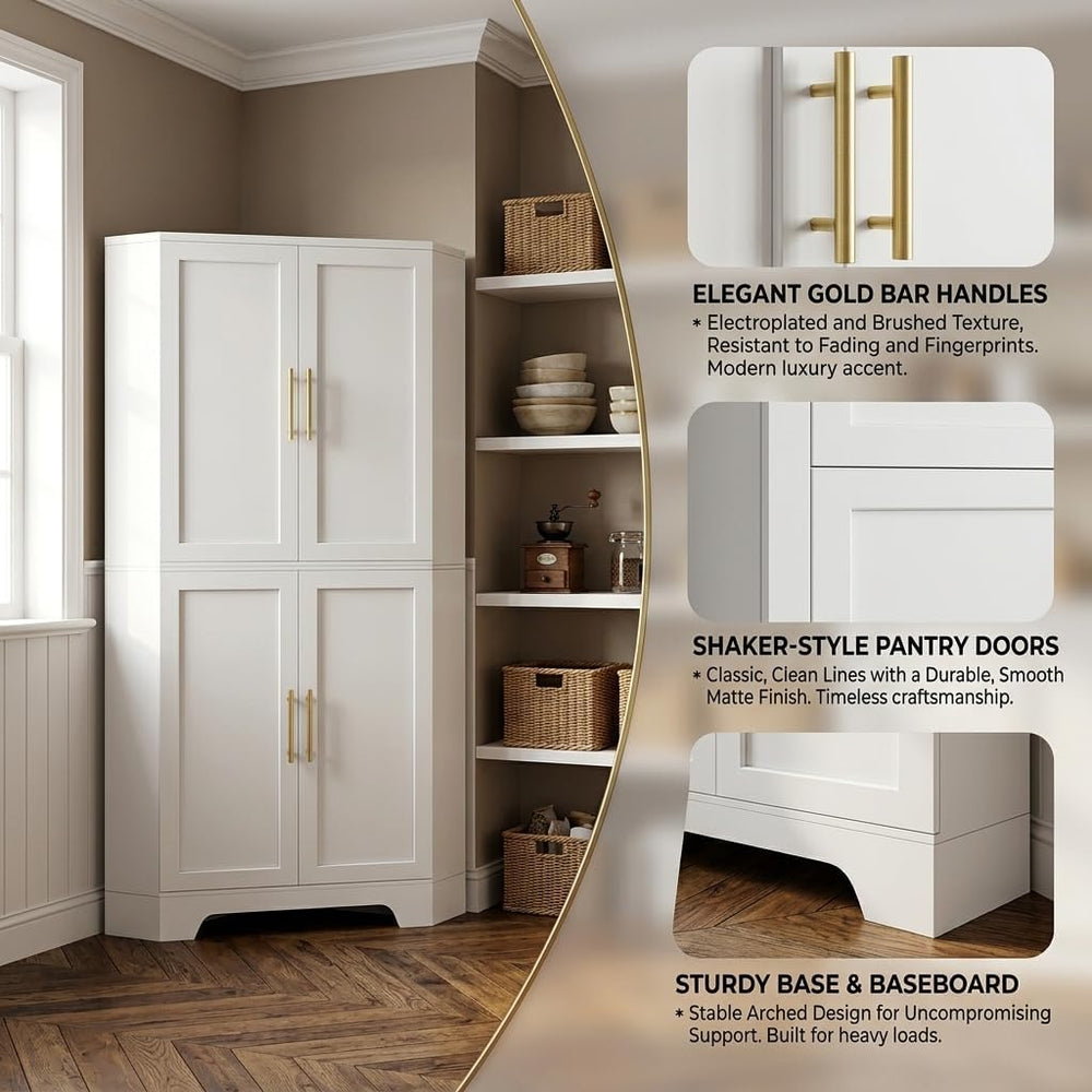 Corner Cabinet, Metal Storage, Kitchen Pantry Cabinet with Adjustable Shelves...