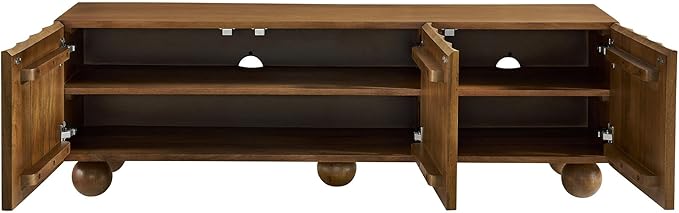 Modway Sorren 54 Inch Scalloped TV Stand in Walnut – 3 Door Media Console Cab...