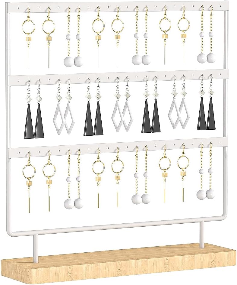 Earring Holder Organizer,Pierced Large Earrings Display Stand For Selling,Small Stud Earring Organizer Rack,Hoop Earring Storage Hanger Tree (White, 3 tier)