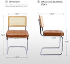Zesthouse Natural Rattan Dining Chairs Set of 2, Mid Century Modern Dining Room Chairs with Chrome Leg, Faux Leather Kitchen Chair with Solid Wood Back & Cane Mesh, Breuer Cesca Design Inspired, Brown
