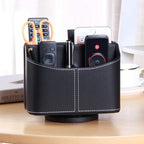 Remote Control Holder 360 Degrees Rotatable Desk Stationery Supply Organizer PU Leather Desktop Storage Box for Controllers Media Bedside Spinning TV Caddy iPad Mobile Pencil Cosmetic