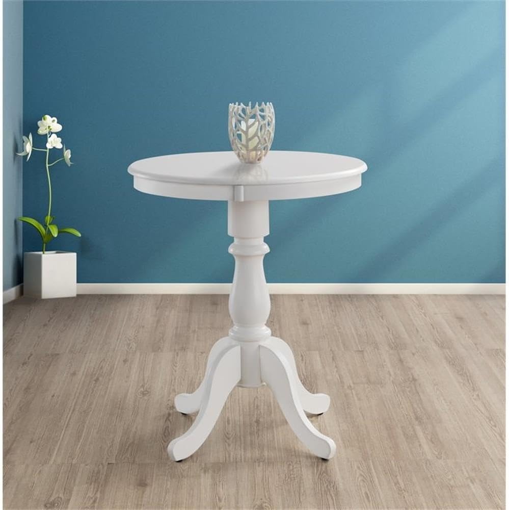 Pemberly Row 30" Round Pedestal Bar Table, Solid Wood, Antique White Fin...