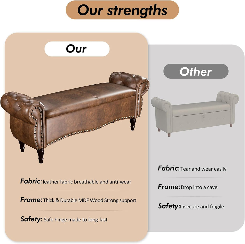 ZZW Storage Ottoman Bench, 51" Length Upholstered End of Bed Storage Ben...
