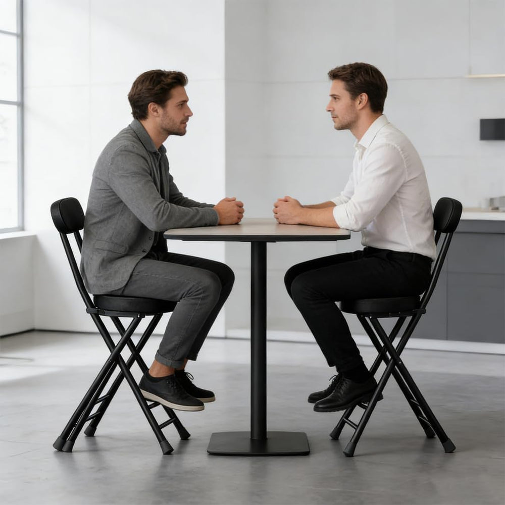 Folding Stool with Back, Padded Leather Round Foldable Stool, Foldable Bar Ch...