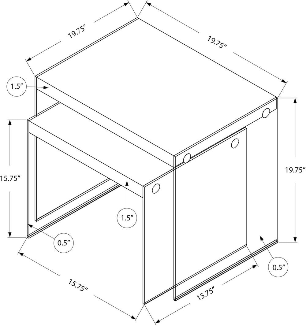 Monarch Specialties ,Nesting Table, Tempered Glass, Grey Cement