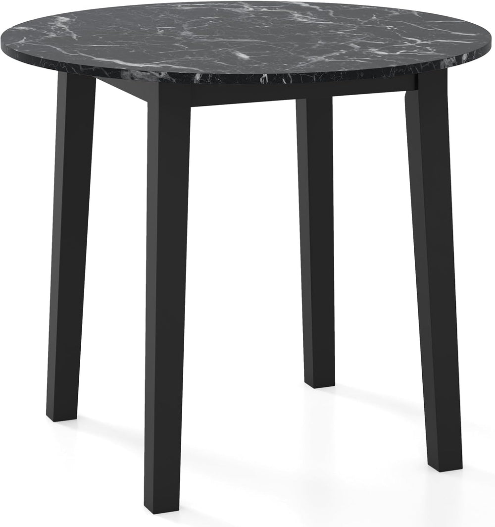 Giantex 35” Round Dining Table with Rubber Wood Legs, Marble-Textured Veneer ...